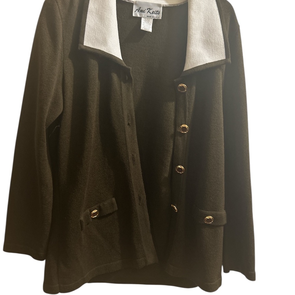 Black and White Cardigan with Gold Buttons